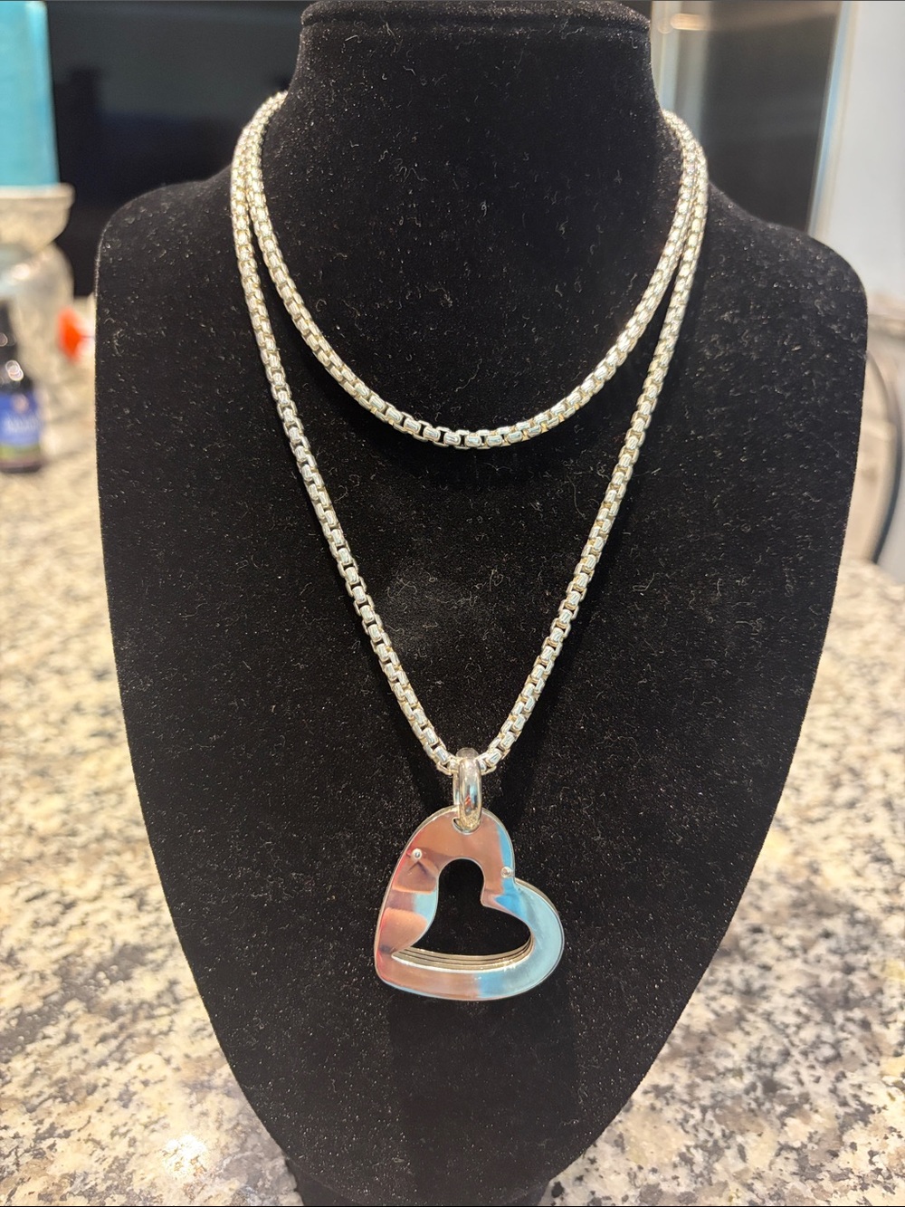 28” sterling silvebox chain with Heart Pendant